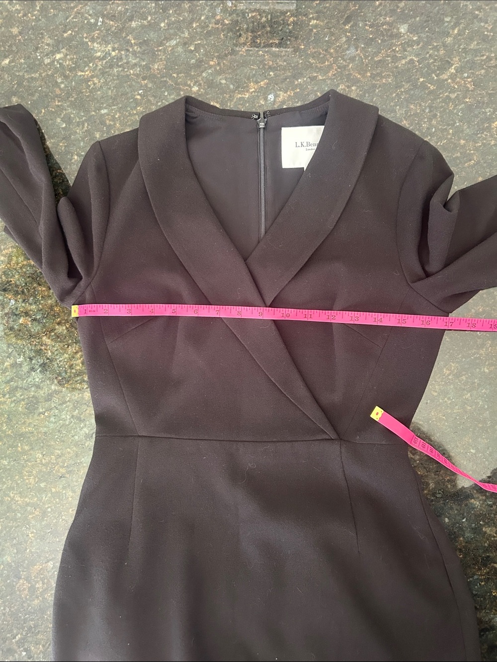 LK Bennett London Classic Black Long-Sleeve faux wrap Sheath Dress - Picture 7 of 12